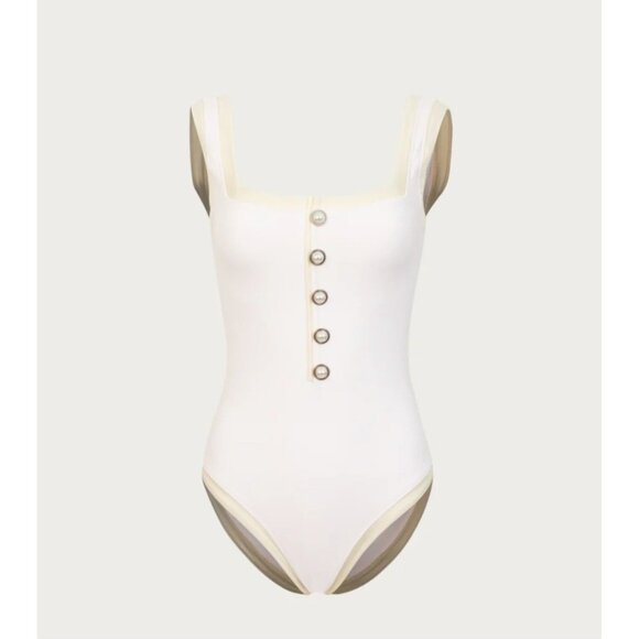 SAME Los Angeles One Piece Swimsuit Womens Size Small White Grace Faux Suede - Picture 1 of 10